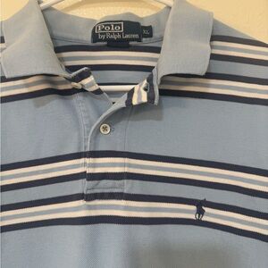 Polo by Ralph Lauren Men's Light Blue and Navy Striped Polo